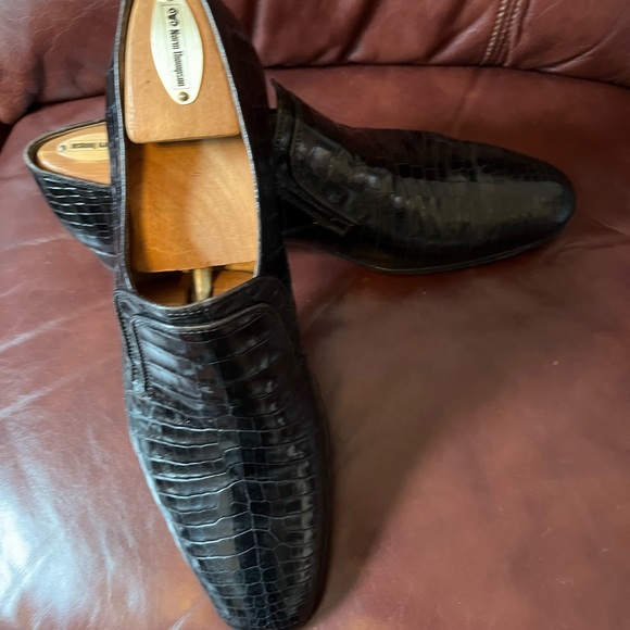 Beautiful Black Genuine Caiman Crocodile Shoe Mfg in Italy by Uomo Magli. - Picture 2 of 11